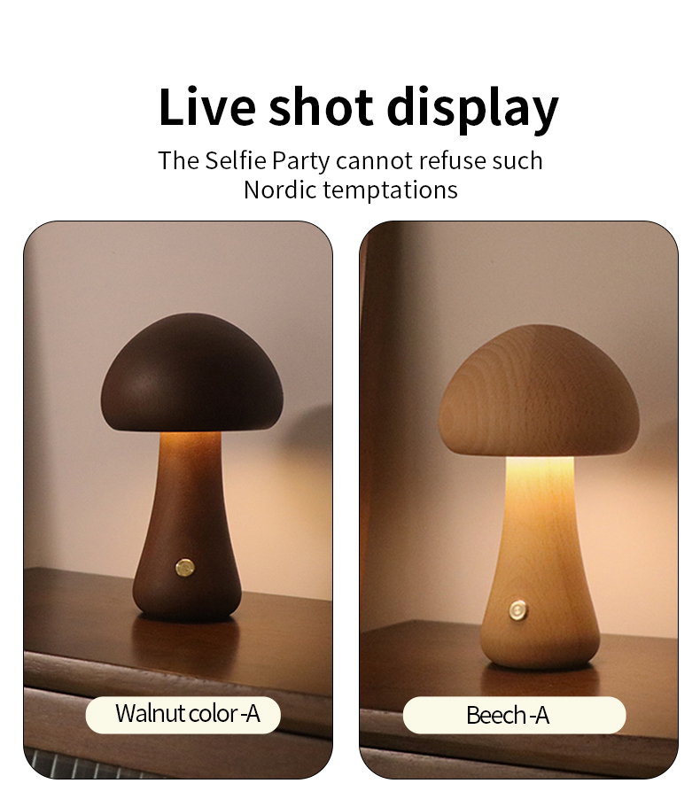 INS Wooden Cute Mushroom LED Night Light With Touch Switch  Bedside Table Lamp For Bedroom Childrens Room Sleeping Night Lamps Home Decor - Image 16