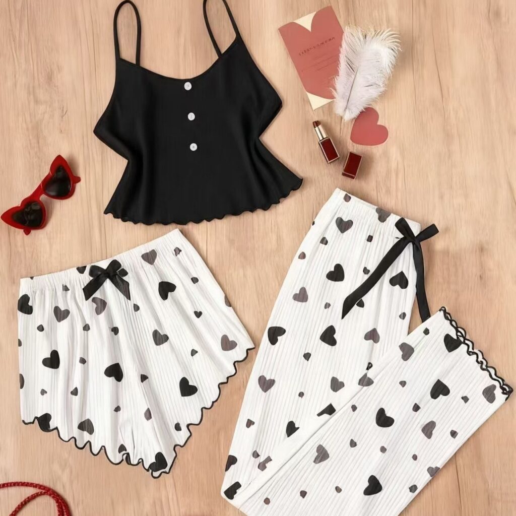 Women's Homewear Pajama Lingerie Three-Piece Set