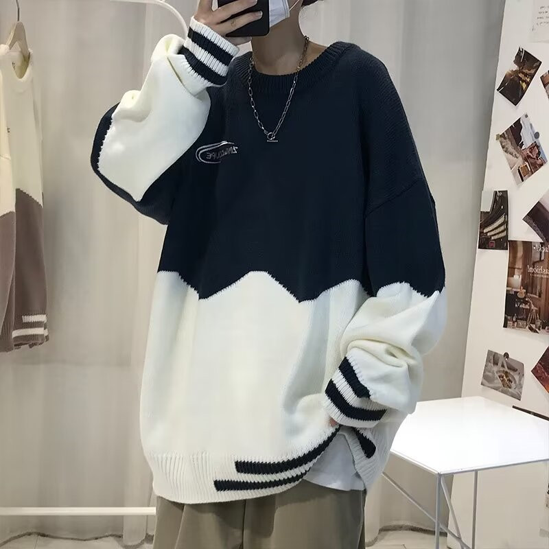 Color Blocked Autumnwinter Crewneck Sweater For Men - Image 4