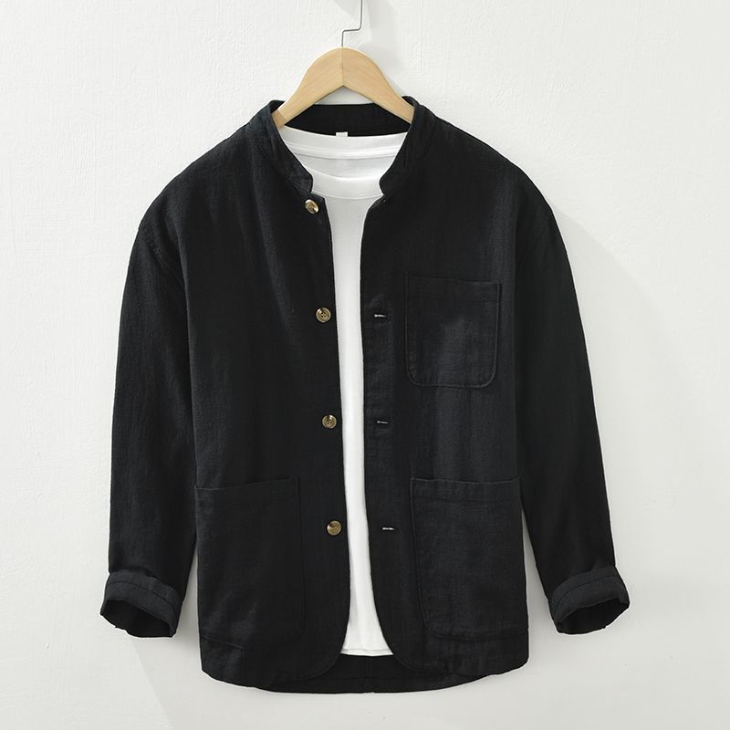 Mens Retro Linen Long-Sleeve Shirt - Image 1