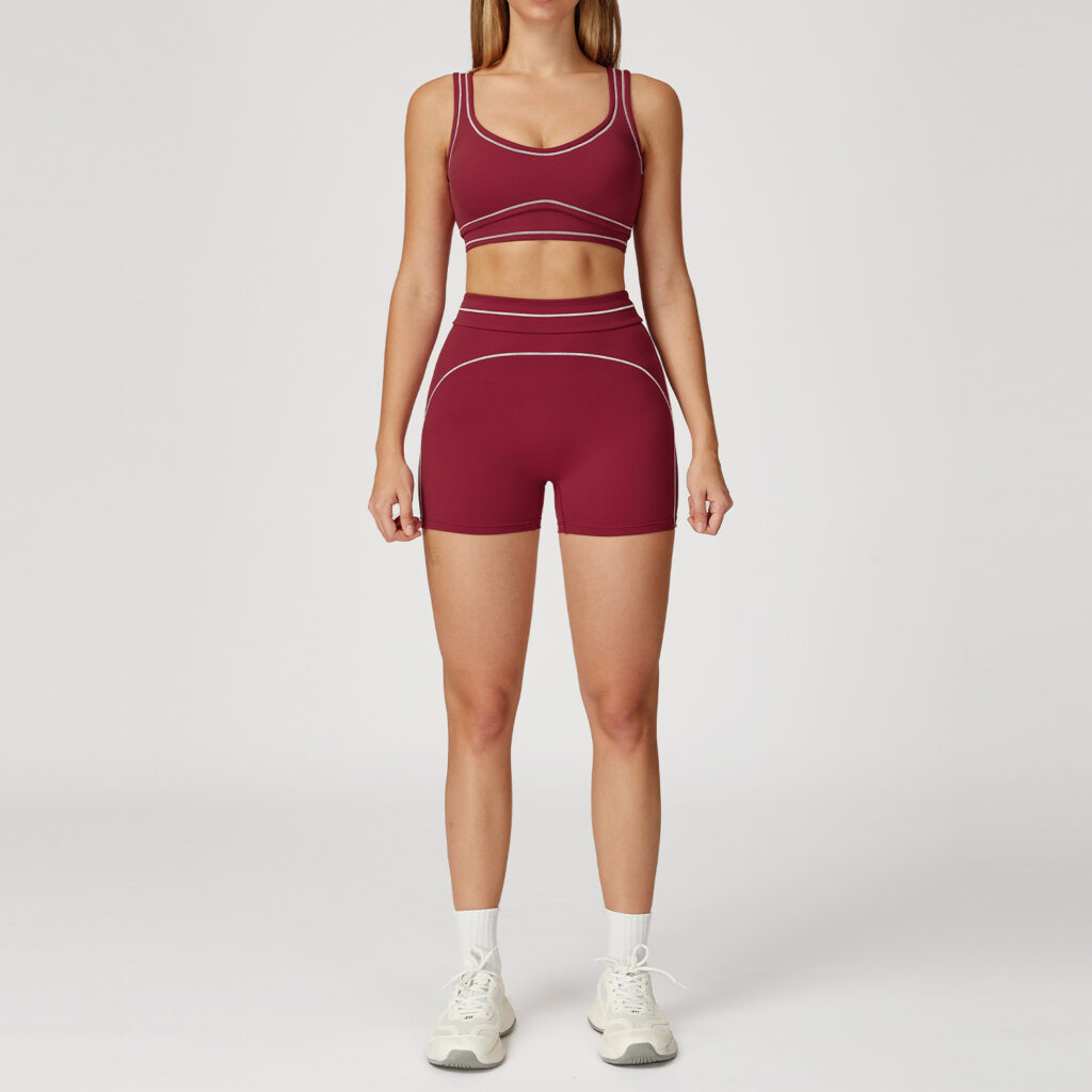 Contrast Color Brushed Yoga Suit Double-shoulder Strap High-grade Sports Workout Clothes