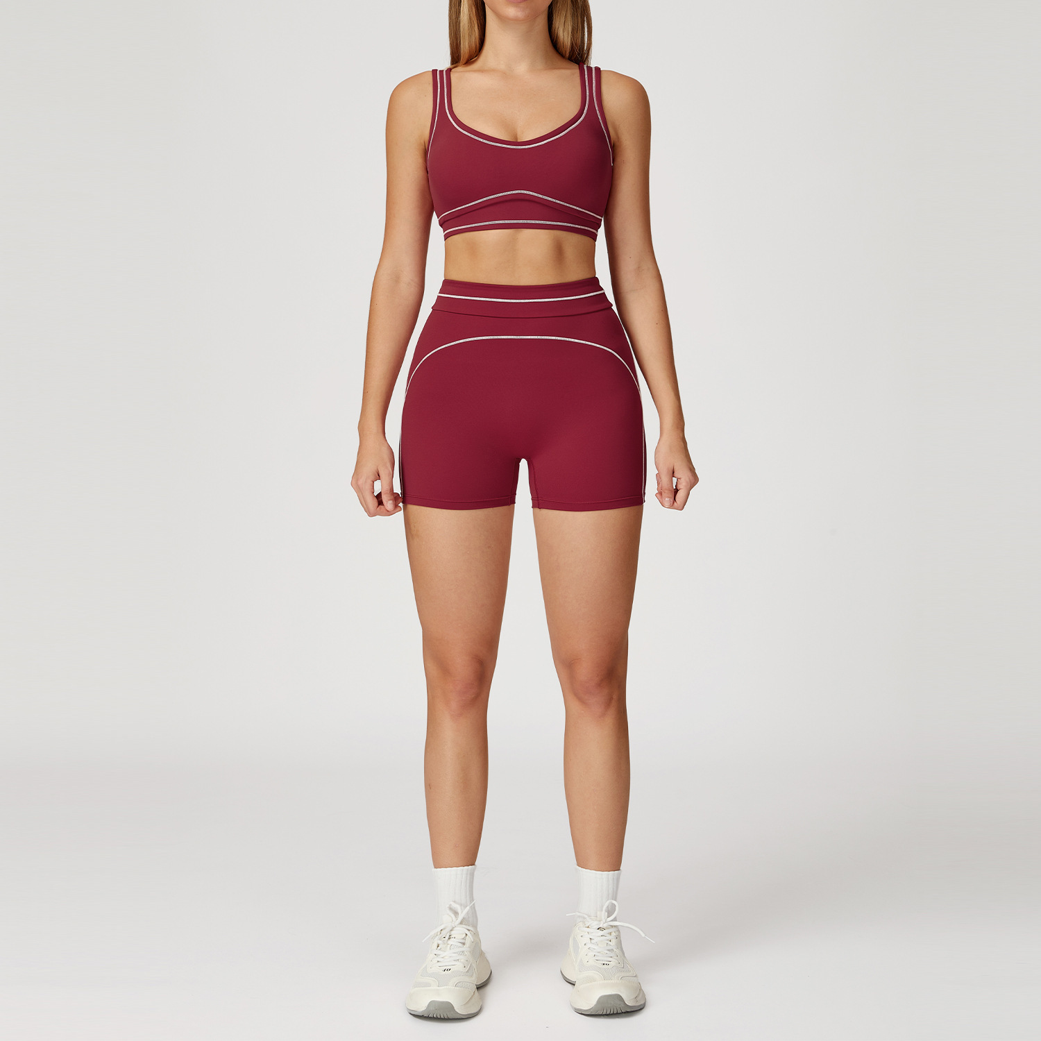 Contrast Color Brushed Yoga Suit Double-shoulder Strap High-grade Sports Workout Clothes - Image 3
