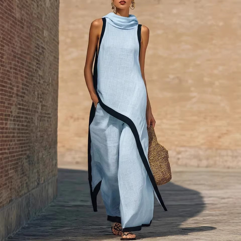 Irregular-cut Hooded Sleeveless Set - Image 10