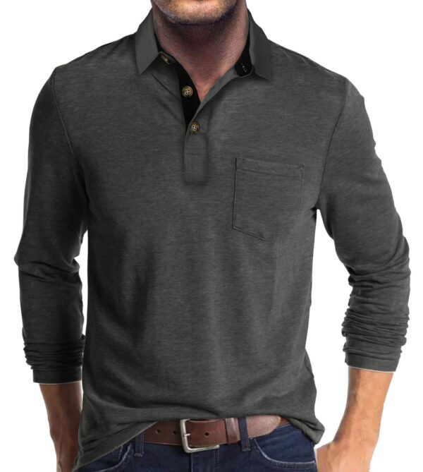 Mens Long-sleeve Lapel T-shirt Winter Base Layer Top - Image 47