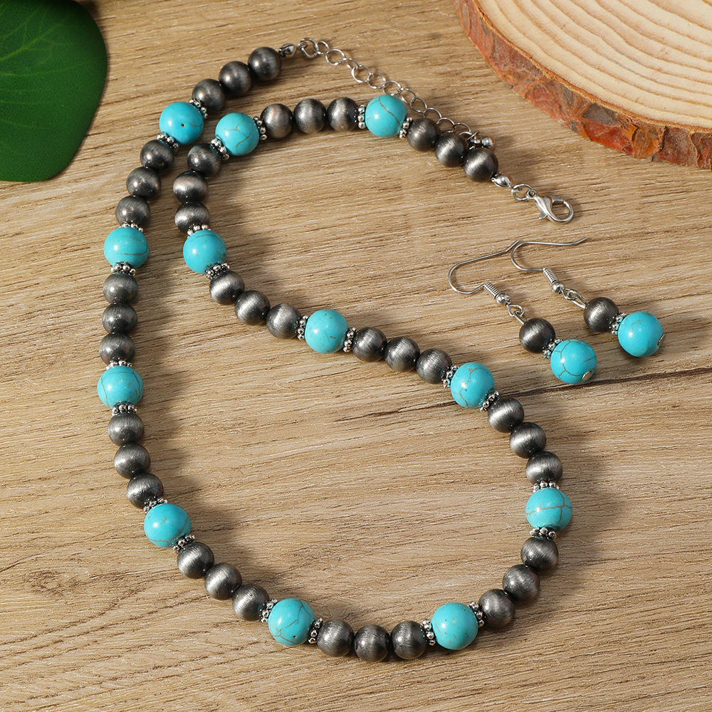 Cross-border New Earrings And Necklace 2-piece Set Fashion Turquoise Beaded Earrings And Necklace - Image 16