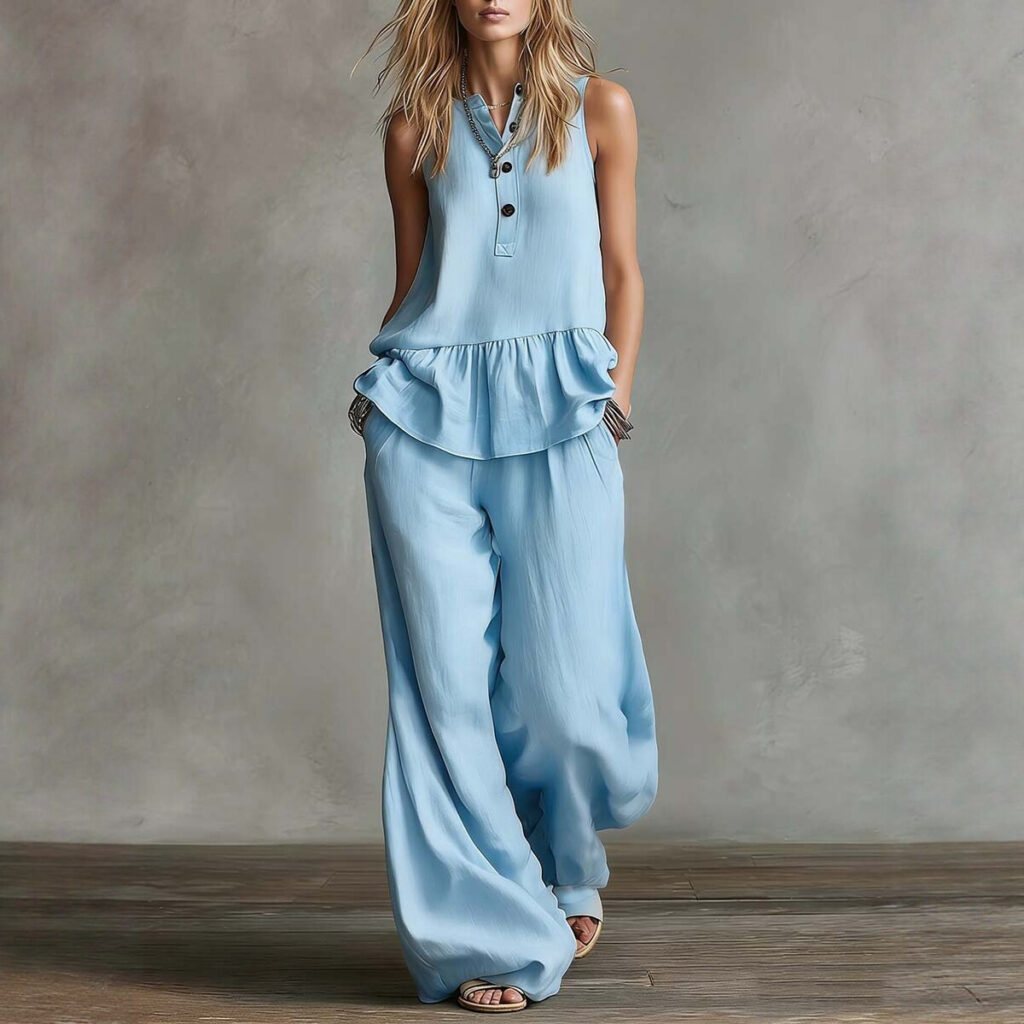 Loose-fitting Top And High-waisted Wide-leg Pants 2-piece Set