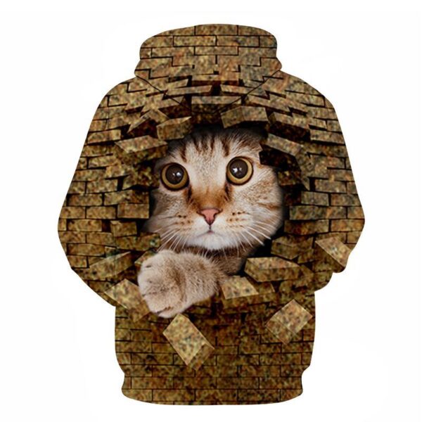 Couples Hoodie With 3D Digital Cat Print - Image 25