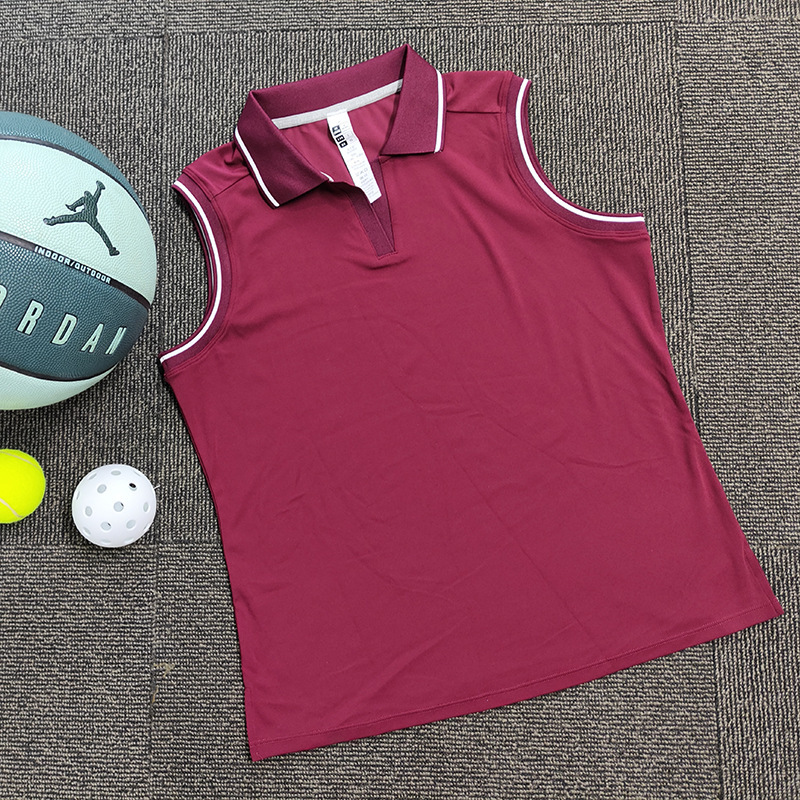 Cross-border New Womens Tennis Outfit T-shirt With A Turn-down Collar And No Sleeves - Image 9