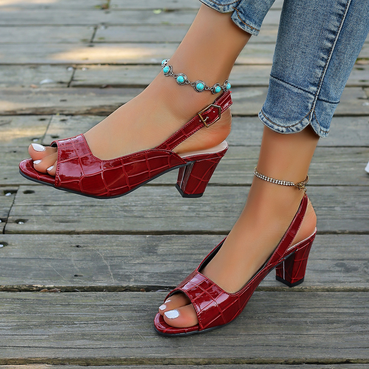 Fish Mouth Chunky Heel Sandals For Women - Image 4
