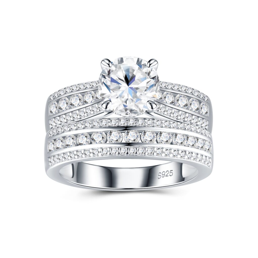 2-carat Luxury Fashion Minimalist Trend Jewelry Silver Ring Set With Top-quality Morganite, Made Of S925 Silver With Electroplated Platinum.
