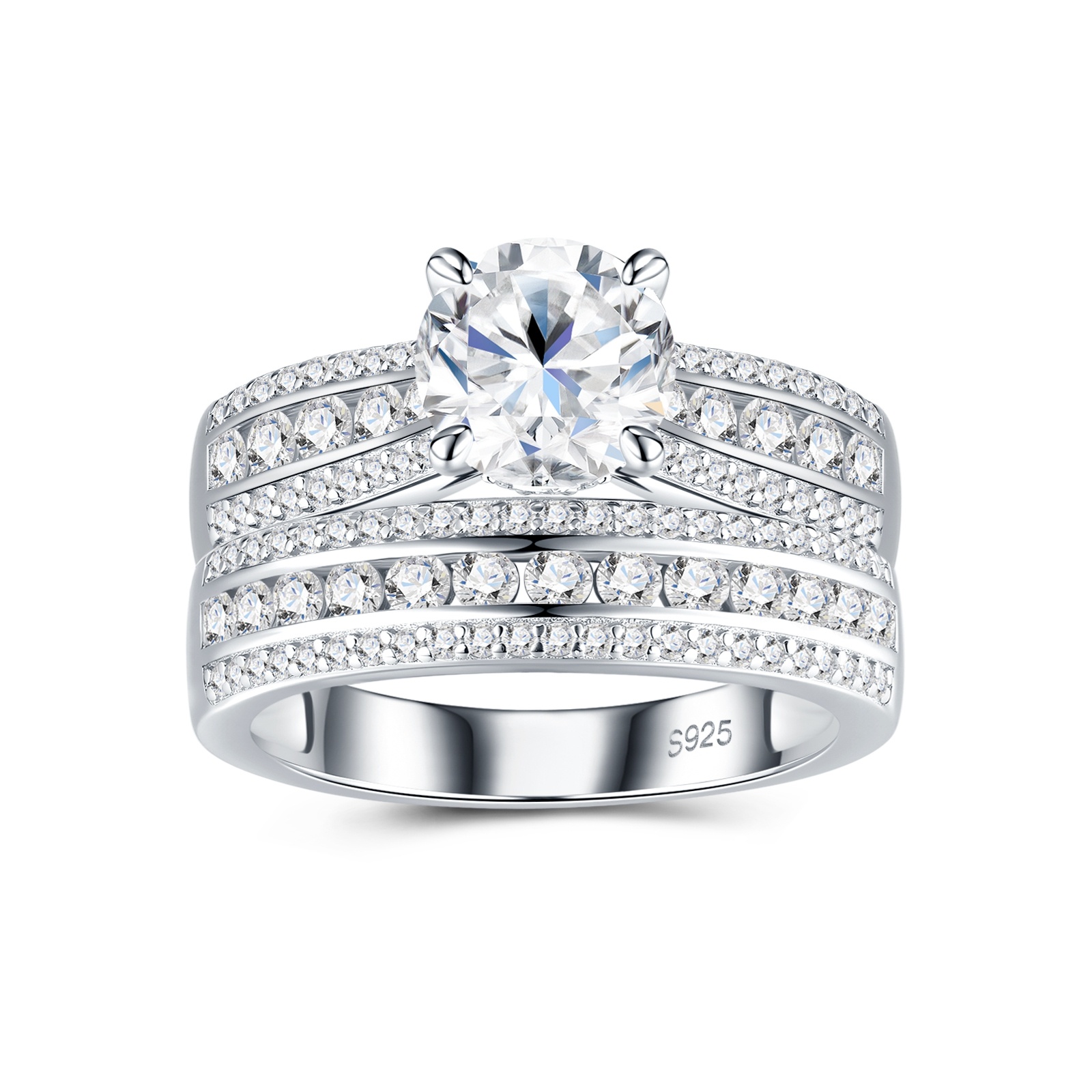 2-carat Luxury Fashion Minimalist Trend Jewelry Silver Ring Set With Top-quality Morganite, Made Of S925 Silver With Electroplated Platinum. - Image 4