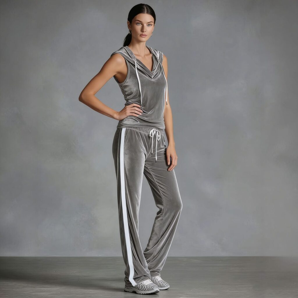Velvet Womens Fashion Wide-Leg Pants Sports Suit