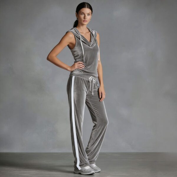 Velvet Womens Fashion Wide-Leg Pants Sports Suit - Image 16