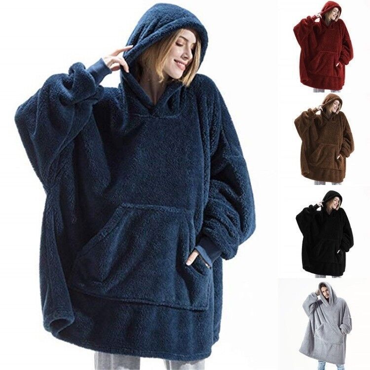 Hoodie Sweatshirt With Big Pocket Tops Sweater Comfortable Loose Double-Sided Fleece Thicker Wearable Blanket - Image 1