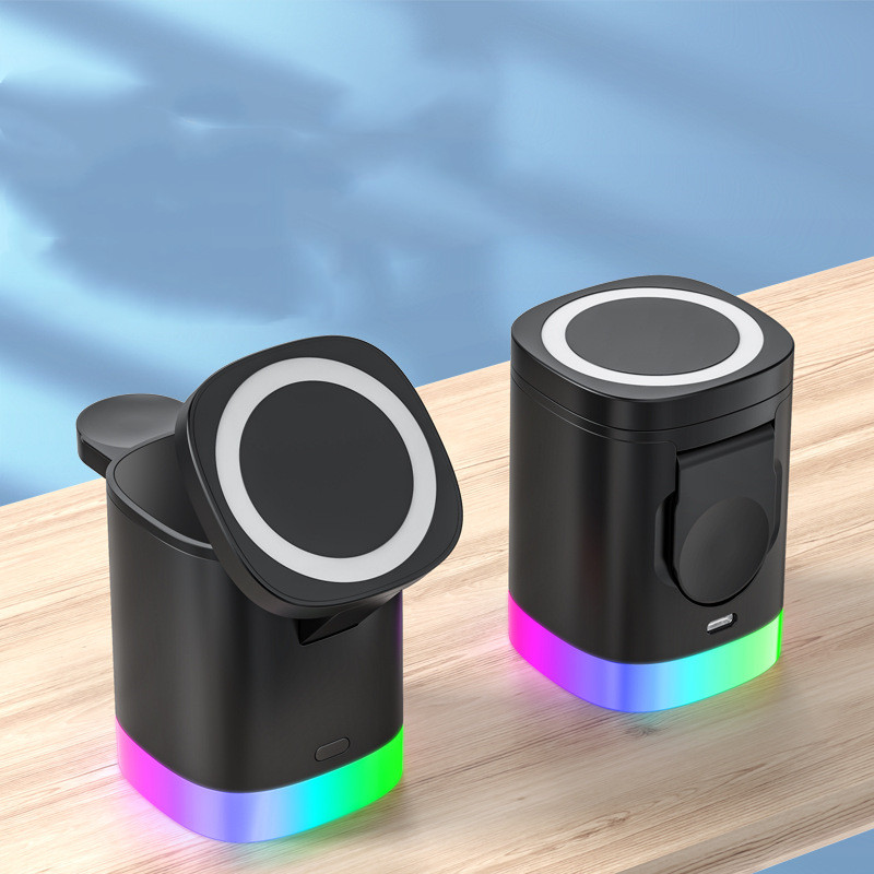 3 In 1 Magnetic Wireless Fast Charger For Smart Phone RGB Ambient Light Charging Station For Airpods IWatch - Image 18