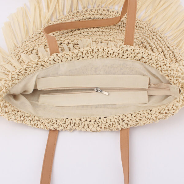New Semi-circular Tassel Straw Shoulder Bag With Tassels And Paper Trim - Image 5