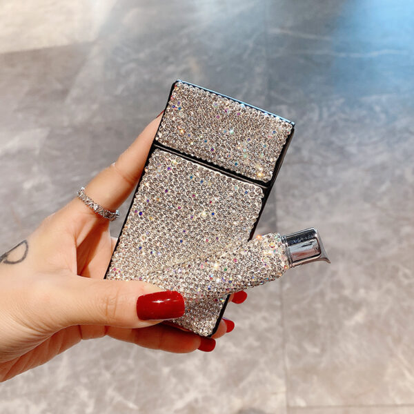 Light Luxury Diamond-studded Cigarette Case Inflatable Black Skin Moisture-proof Women - Image 6