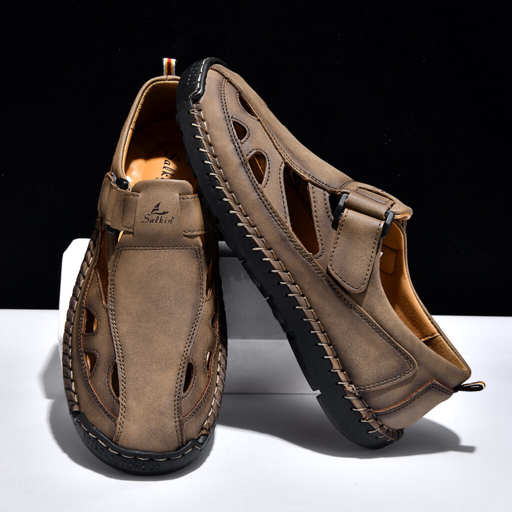 Breathable Hand-Sewn Mens Closed-Toe Sandals