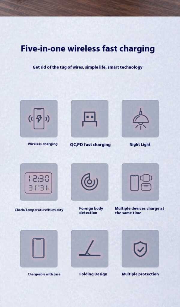 15W Wireless Chargers Stand 5 In1 LED Digital Alarm Clock Fast Charging Dock Station - Image 26