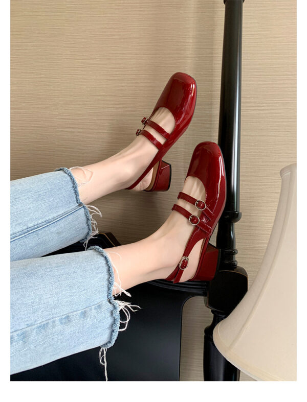 Women's Fashionable Retro Square-Toe Double-Breasted Sandals - Image 9