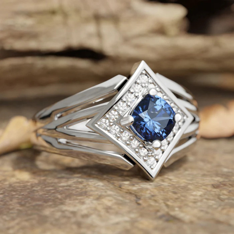 Womens Diamond-shaped Geometric Micro-pave Cubic Zirconia Multi-layer Ring - Image 2
