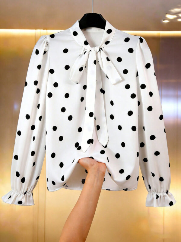 Printed Collared Ruffle-Trimmed Long-Sleeve Womens Shirt - Image 29