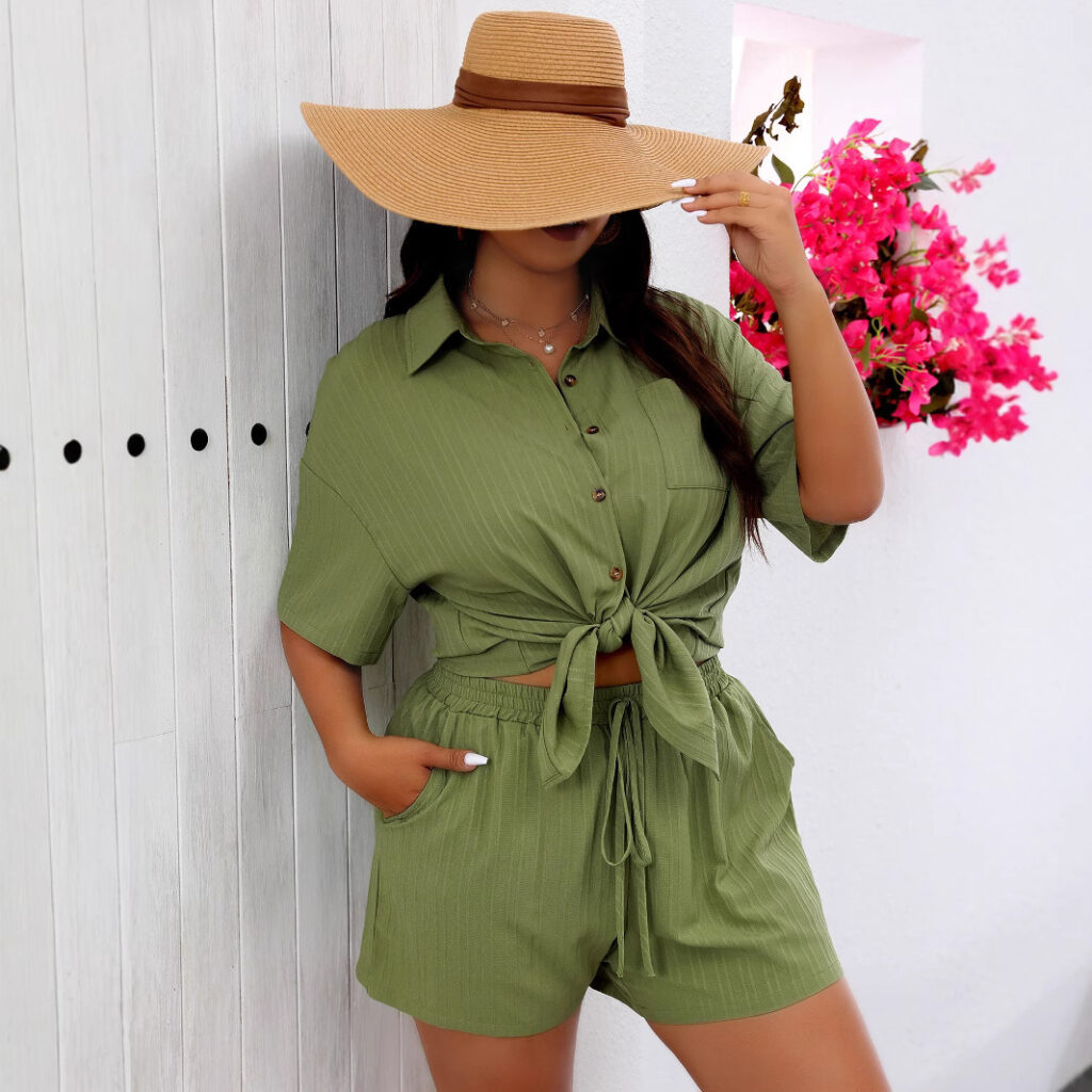 Short-sleeve Shirt And Wide-leg Shorts Fashion Two-piece Casual Set