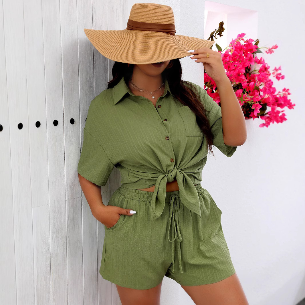 Short-sleeve Shirt And Wide-leg Shorts Fashion Two-piece Casual Set - Image 2