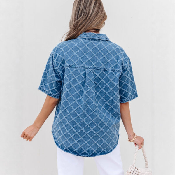 New Plaid Printed Denim Shirt For Women - Image 5
