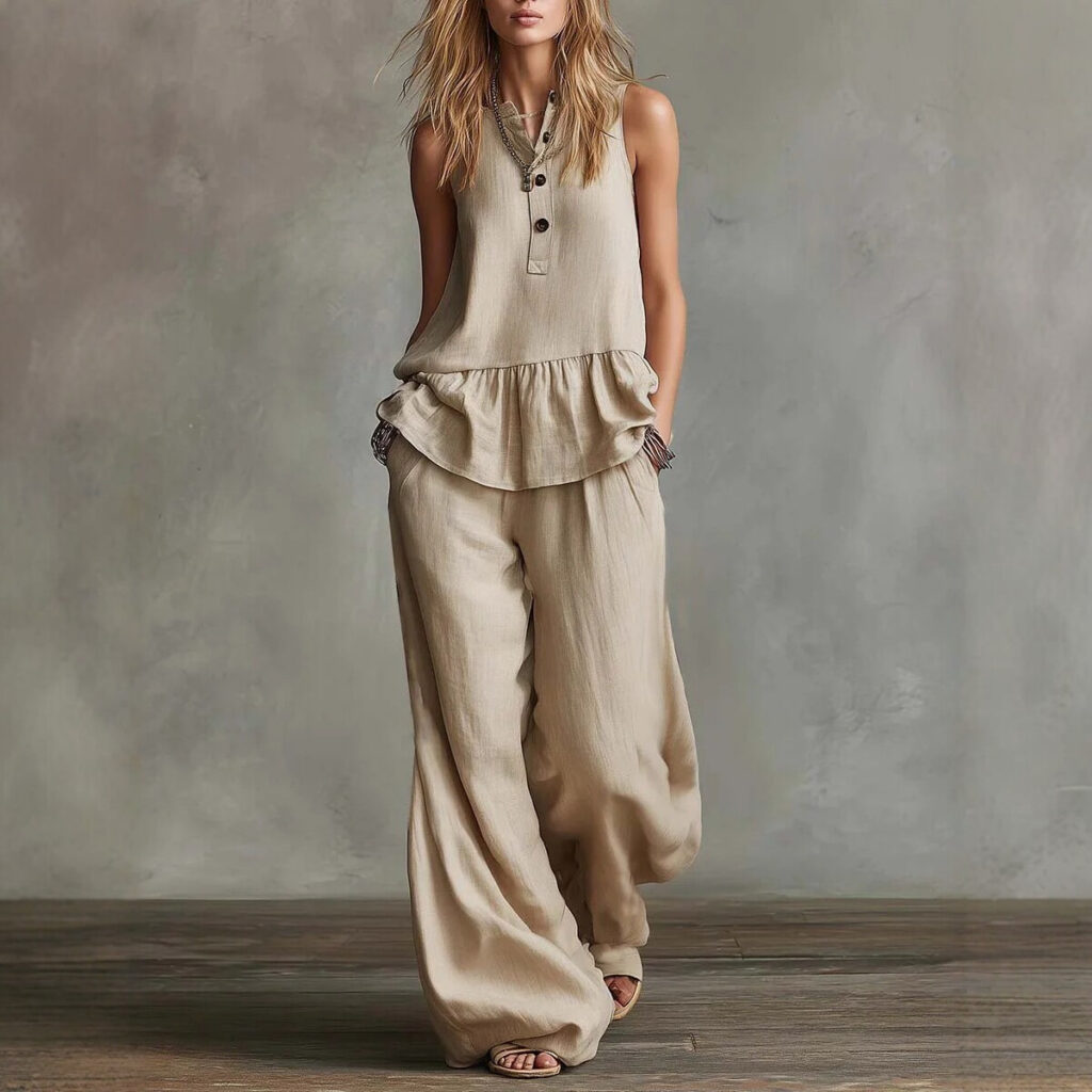 Loose-fitting Top And High-waisted Wide-leg Pants 2-piece Set