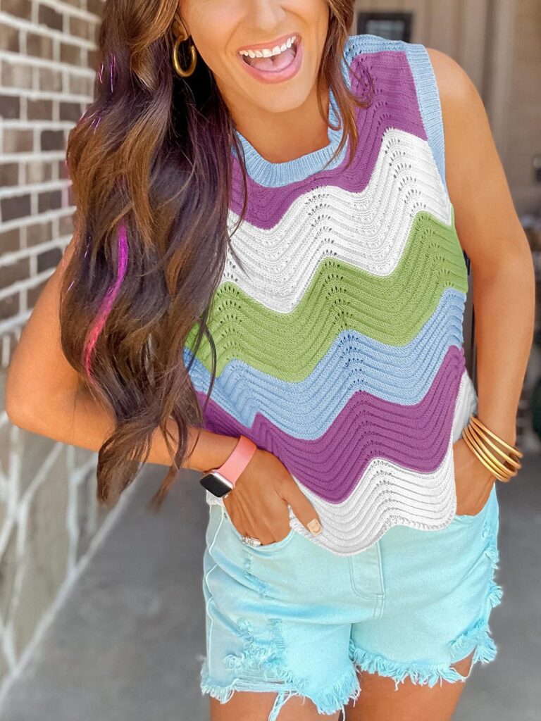 Summer Crew-Neck Knitted Top Dopamine Short Sleeves