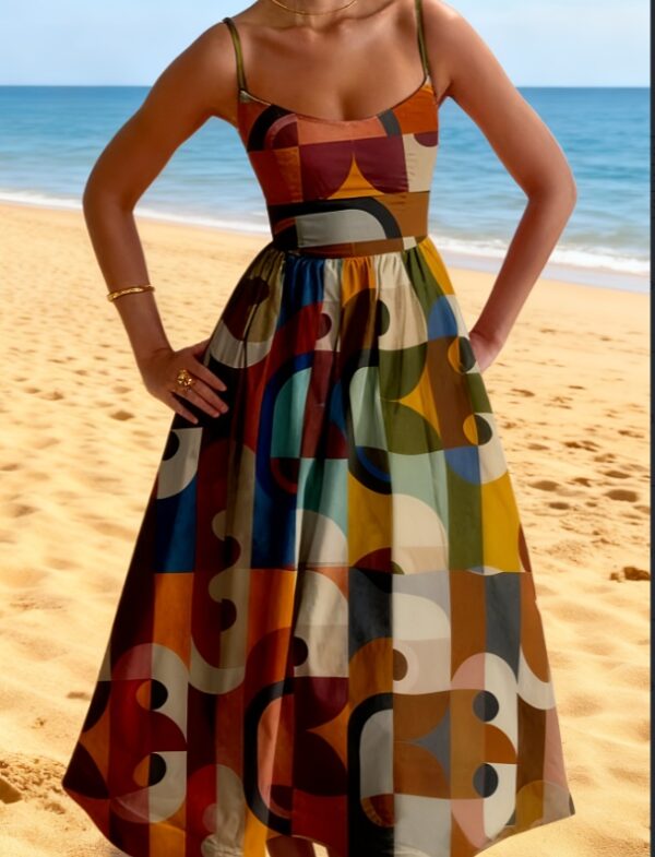 Resort-style Floral Print Sundress With Fitted Waist And Full Skirt For Women