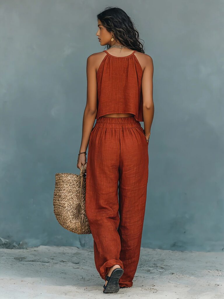 Women's Sleeveless Tank Top And Wide-Leg Pants Set