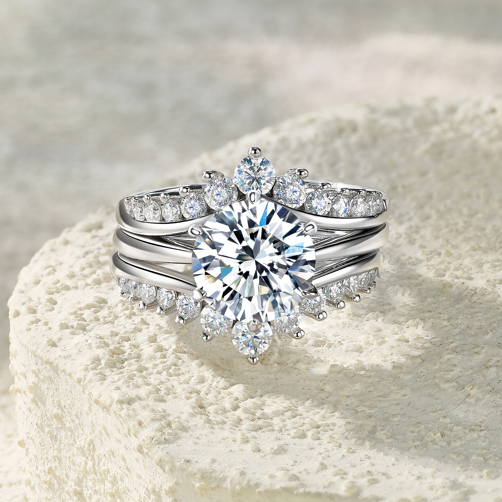 3-carat Luxury Fashion Minimalist Trend Jewelry Silver Ring Set With Top-quality Morganite. Made Of S925 Silver With Electroplated Platinum. For Ladies. - Image 3