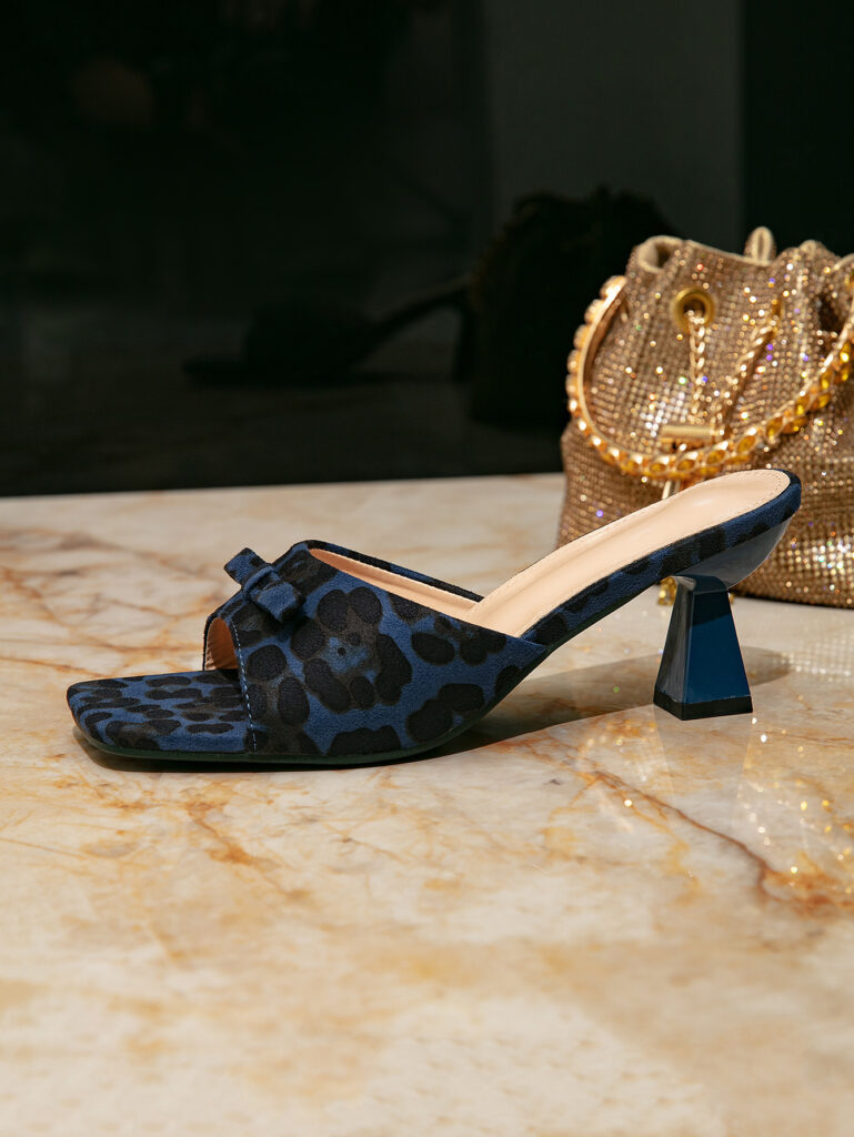 Womens Square-toe, Open-toe Leopard-print Chunky-heel Shoes