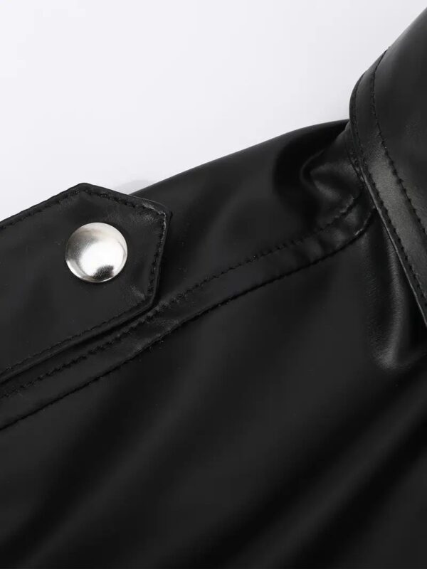 European And American-style Summer Casual Mens Patent Leather Tight-fitting Short-sleeve Top - Image 9