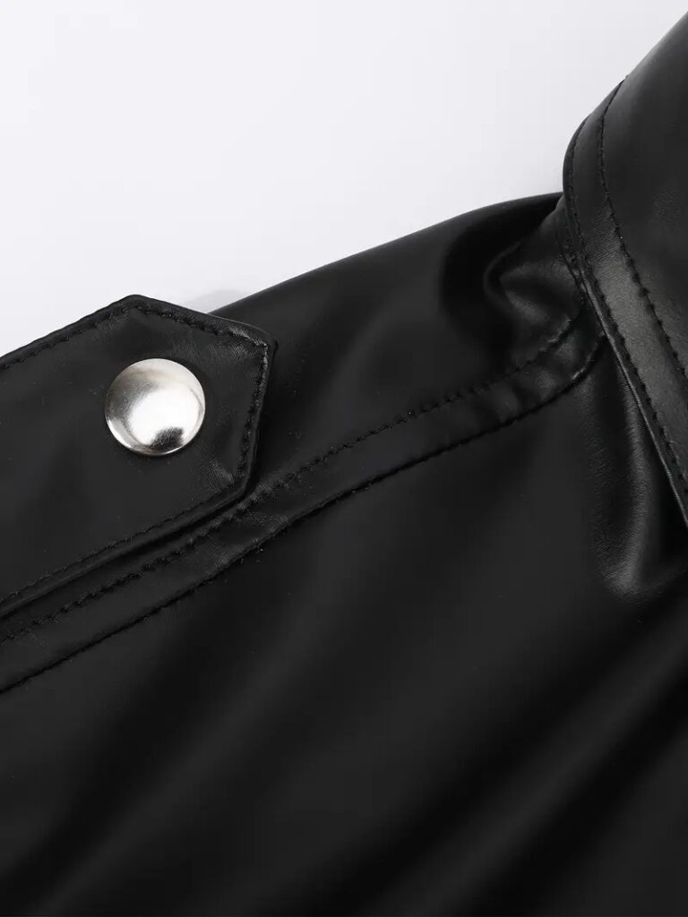 European And American-style Summer Casual Mens Patent Leather Tight-fitting Short-sleeve Top
