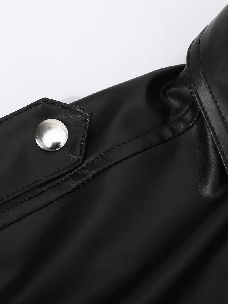 European And American-style Summer Casual Mens Patent Leather Tight-fitting Short-sleeve Top - Image 9