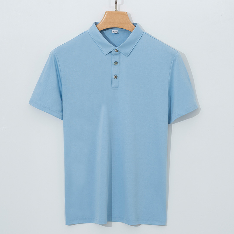 High-end 120-count Double-sided Mercerized Cotton Mens Short-sleeve Polo Shirt - Image 35