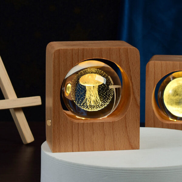 Beech Crystal Ball Night Light 3D Laser Engraving Elk Jellyfish LED Nightlights USB Dimmable Lamp For Bedroom Decoration Gifts Home Decor - Image 24