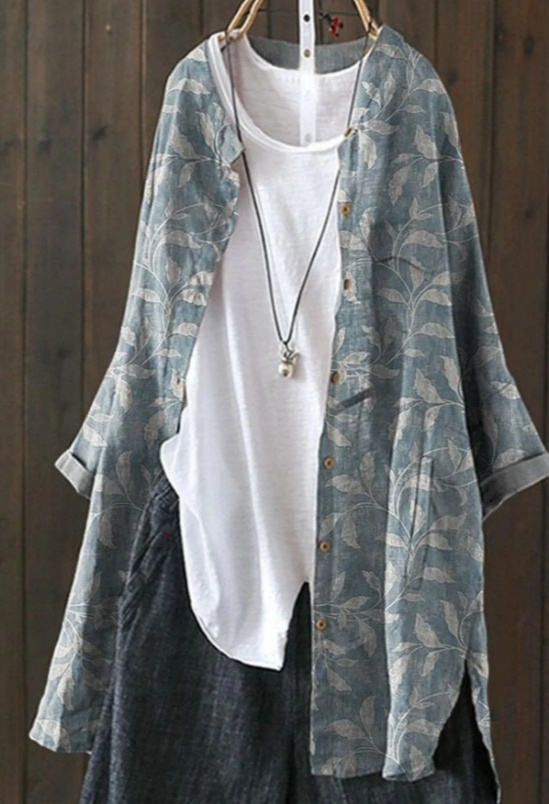 Retro-style Artistic Print Loose Stand Collar Shirt