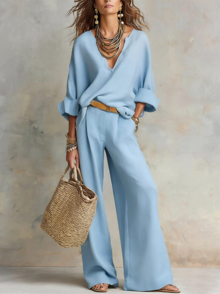Fashionable Casual Linen Loose Vacation Set