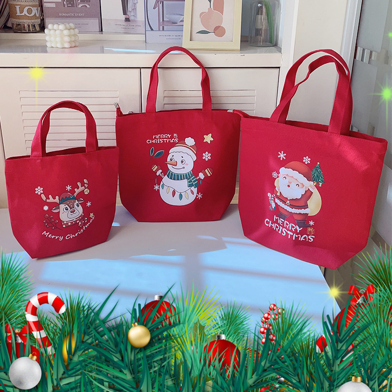 Minimally Handheld Christmas Printed Canvas Bag