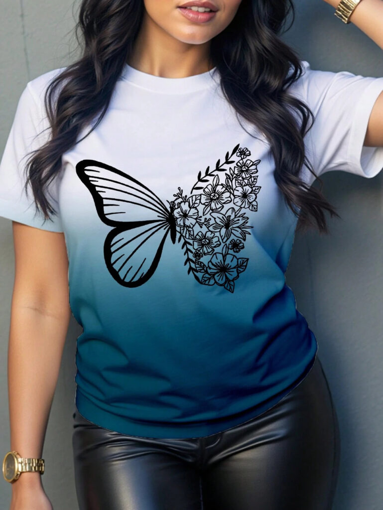 3D-printed Chic Casual Womens Short-sleeve Crewneck T-shirt
