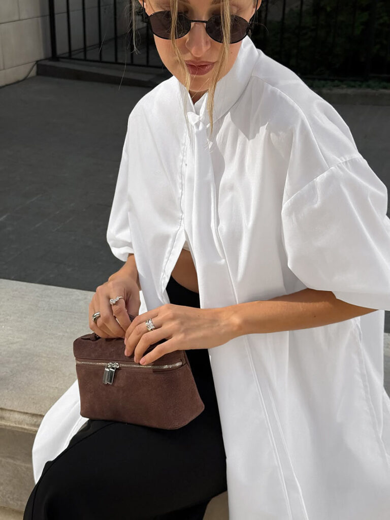 Loose-fitting Long-sleeved White Shirt With A Flowy Collar
