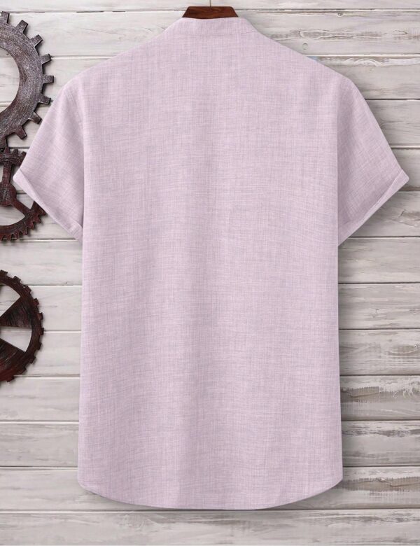 Mens Casual Short-sleeve Solid-color Shirt With A Turn-down Collar - Image 11