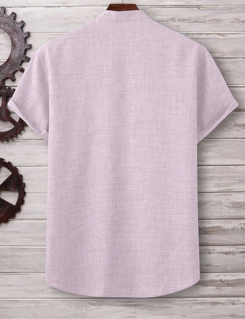 Mens Casual Short-sleeve Solid-color Shirt With A Turn-down Collar