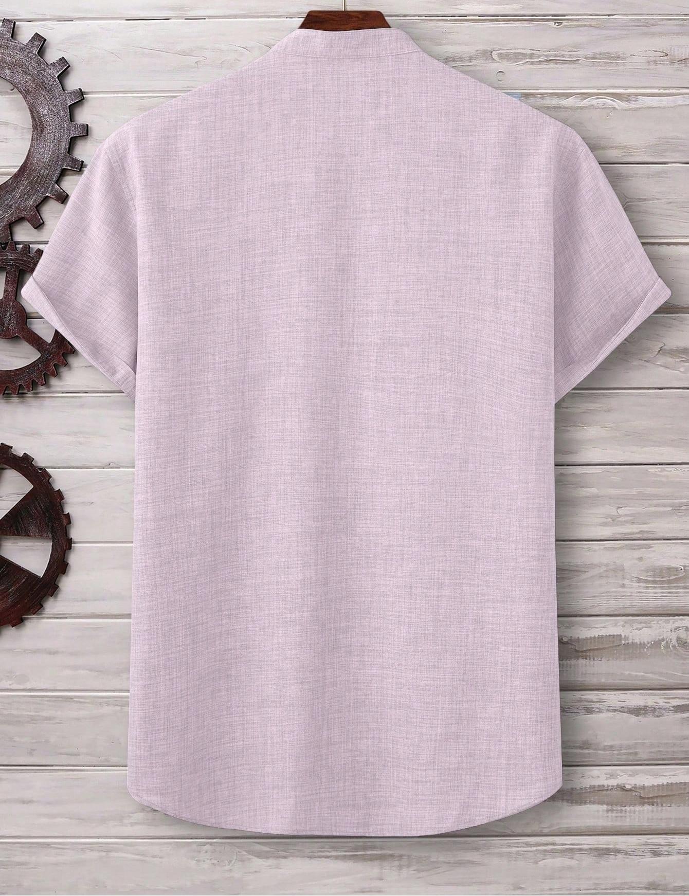 Mens Casual Short-sleeve Solid-color Shirt With A Turn-down Collar - Image 11