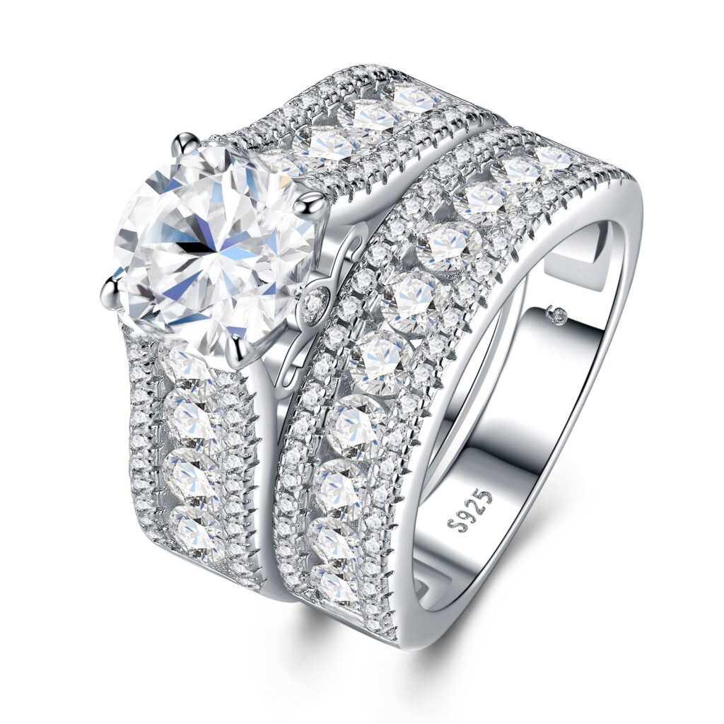 2-carat Luxury Fashion Minimalist Trend Jewelry Silver Ring Set With Top-quality Moissanite, Made Of S925 Silver With Electroplated Platinum.