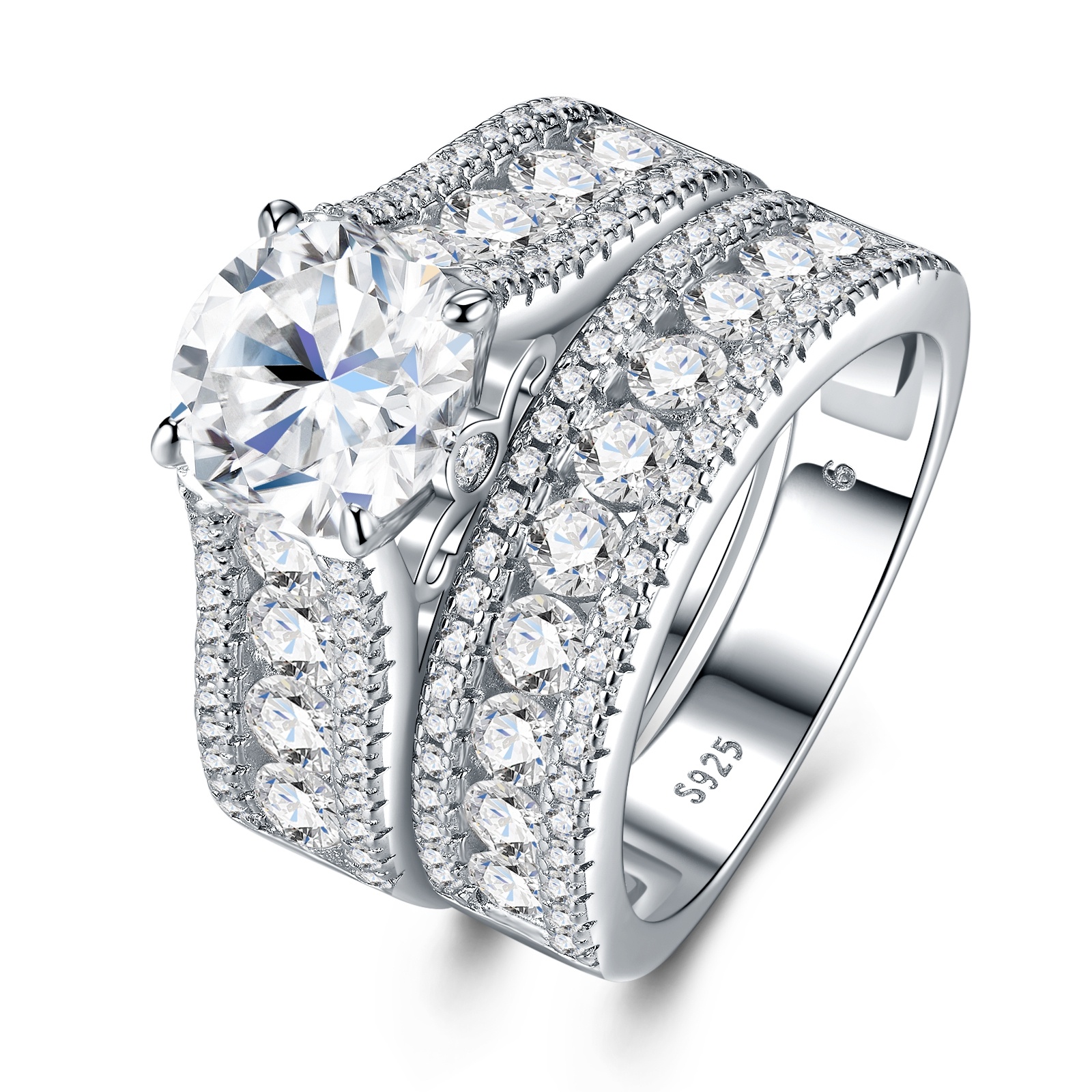 2-carat Luxury Fashion Minimalist Trend Jewelry Silver Ring Set With Top-quality Moissanite, Made Of S925 Silver With Electroplated Platinum. - Image 8